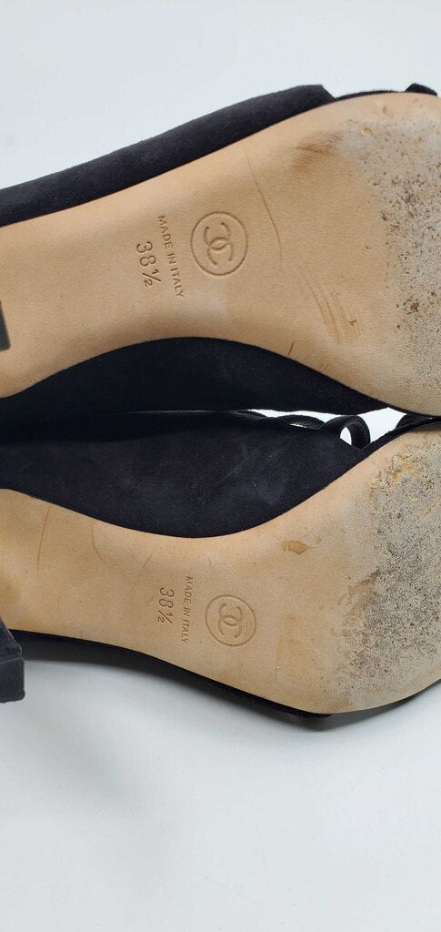 Chanel Suede Pearl Open Toe Caged Sandals