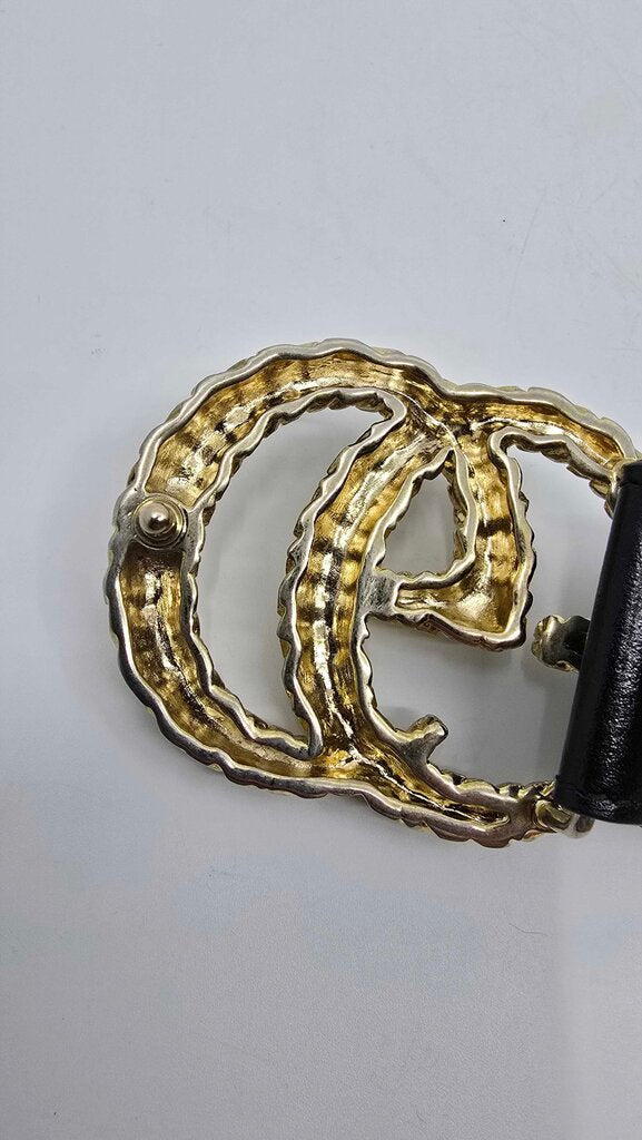 Gucci Calfskin Striped Textured Double G Belt