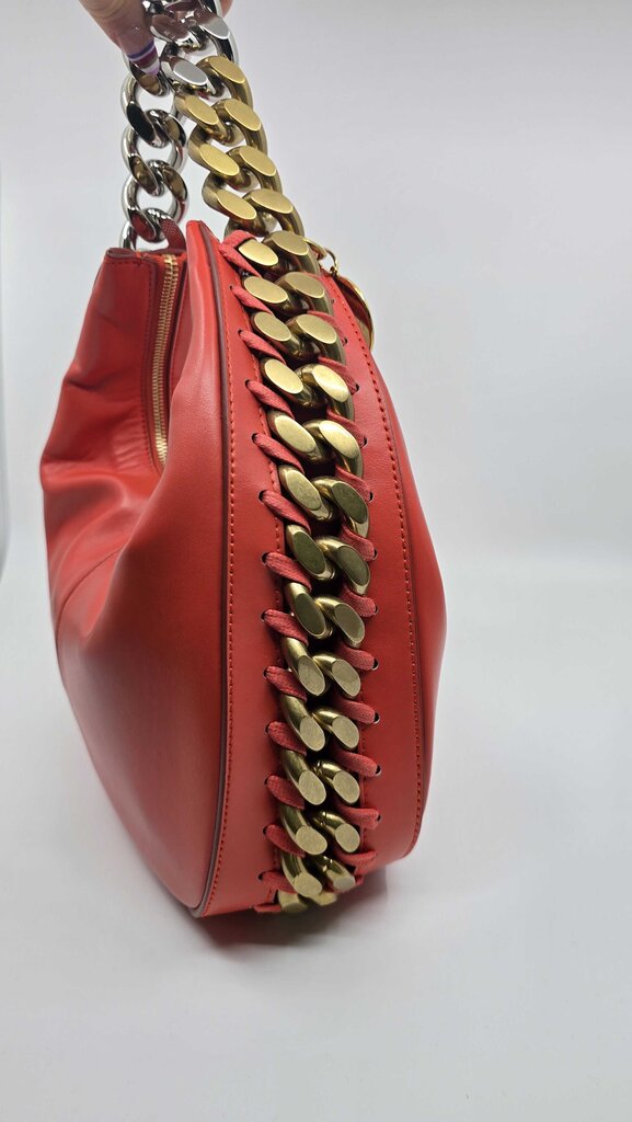 STELLA MCCARTNEY FRAYME FAUX LEATHER SHOULDER BAG RED