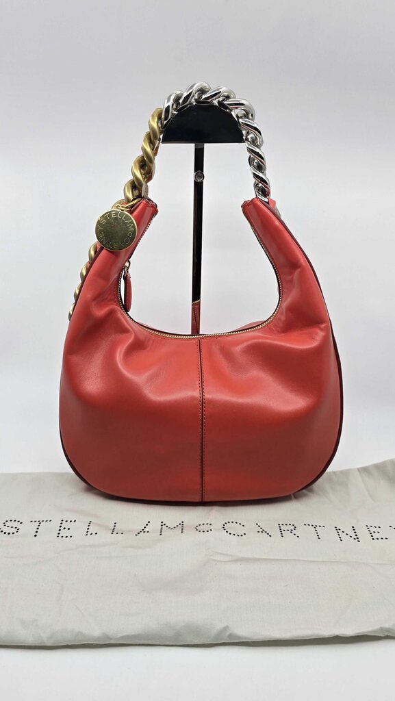 STELLA MCCARTNEY FRAYME FAUX LEATHER SHOULDER BAG RED