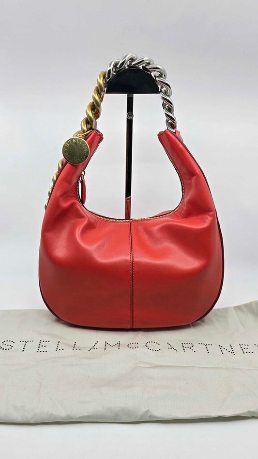 STELLA MCCARTNEY FRAYME FAUX LEATHER SHOULDER BAG RED