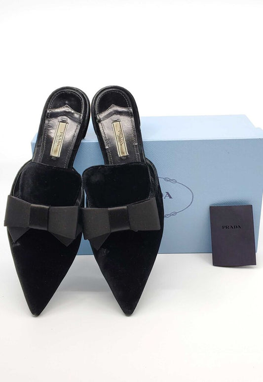 PRADA VELVET BOW MULES