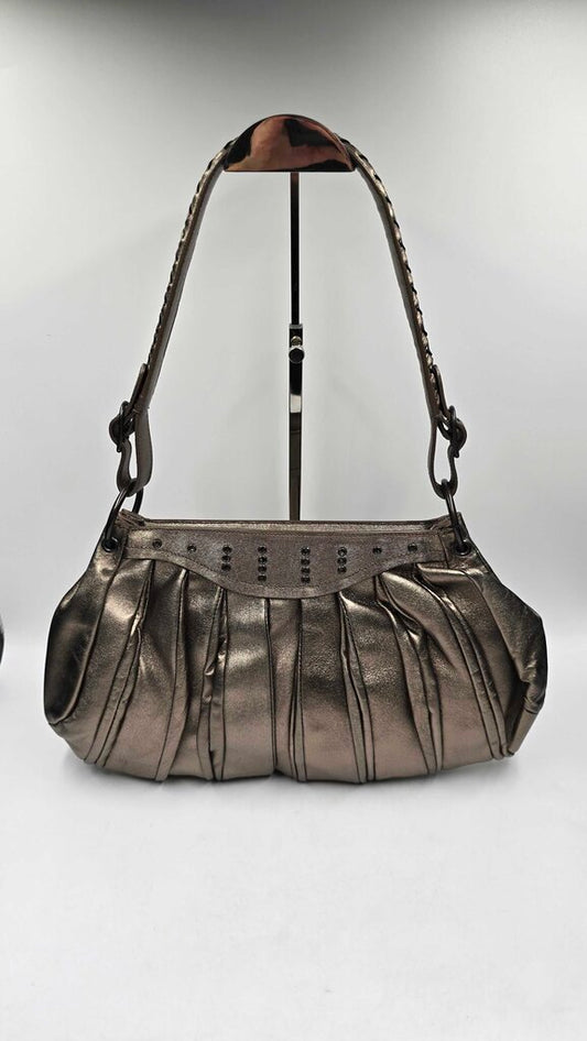 Bottega Veneta Vintage Shoulder Bag Pewter Leather