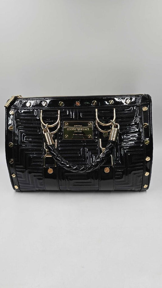 QUILTED PATENT LEATHER TOP HANDLE