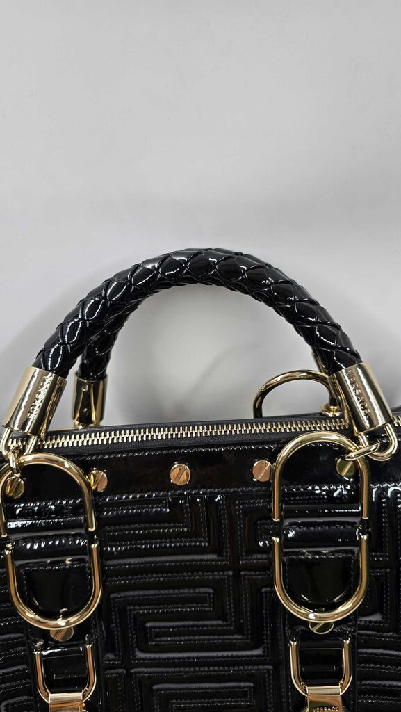 QUILTED PATENT LEATHER TOP HANDLE