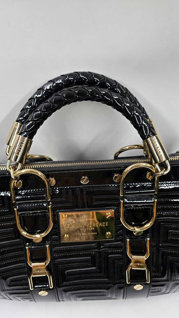 QUILTED PATENT LEATHER TOP HANDLE