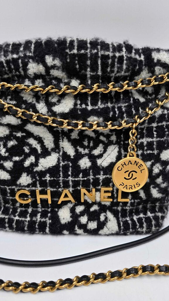 Chanel 22 Chain Hobo Quilted Camellia Cashmere Mini