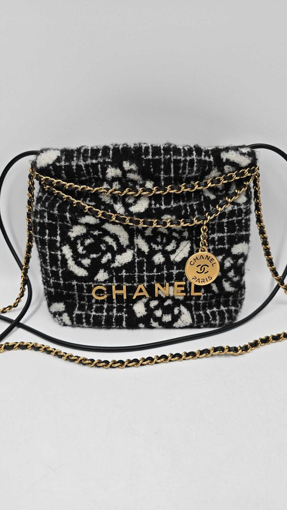 Chanel 22 Chain Hobo Quilted Camellia Cashmere Mini