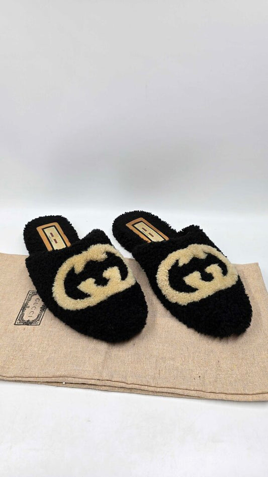 Gucci Eileen Interlocking GG Shearling Slippers