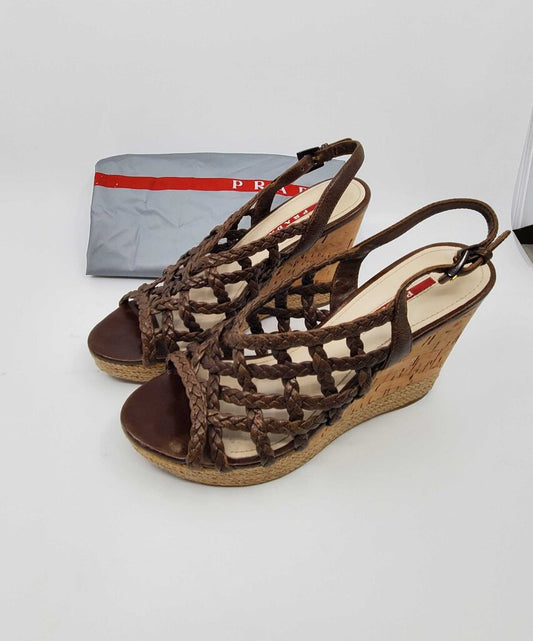 Prada Braided Wedge Sandals