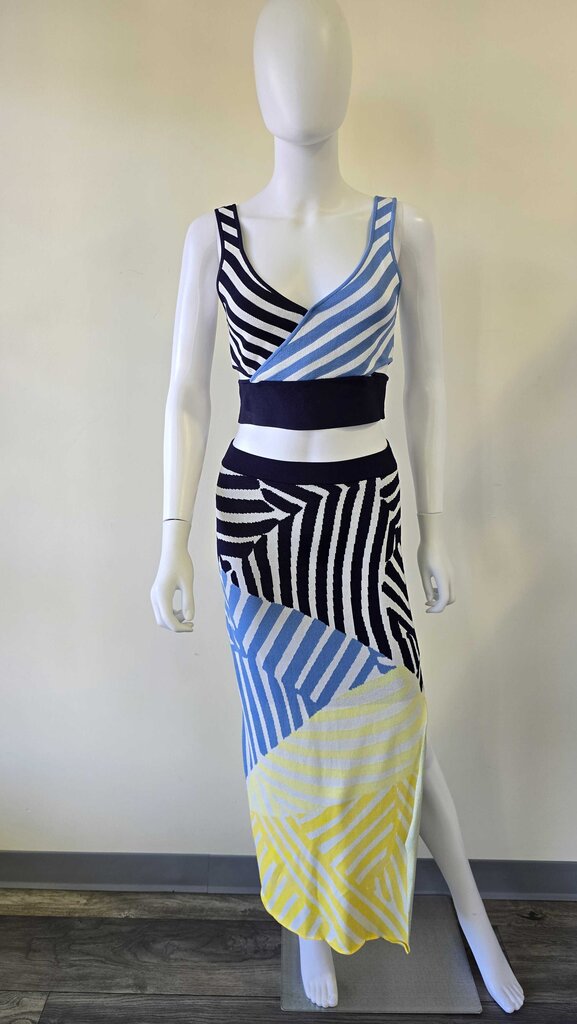 Staud Fitted Striped Cutout Skirt/Top Set