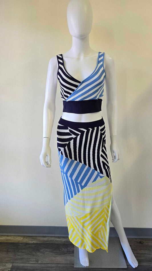 Staud Fitted Striped Cutout Skirt/Top Set