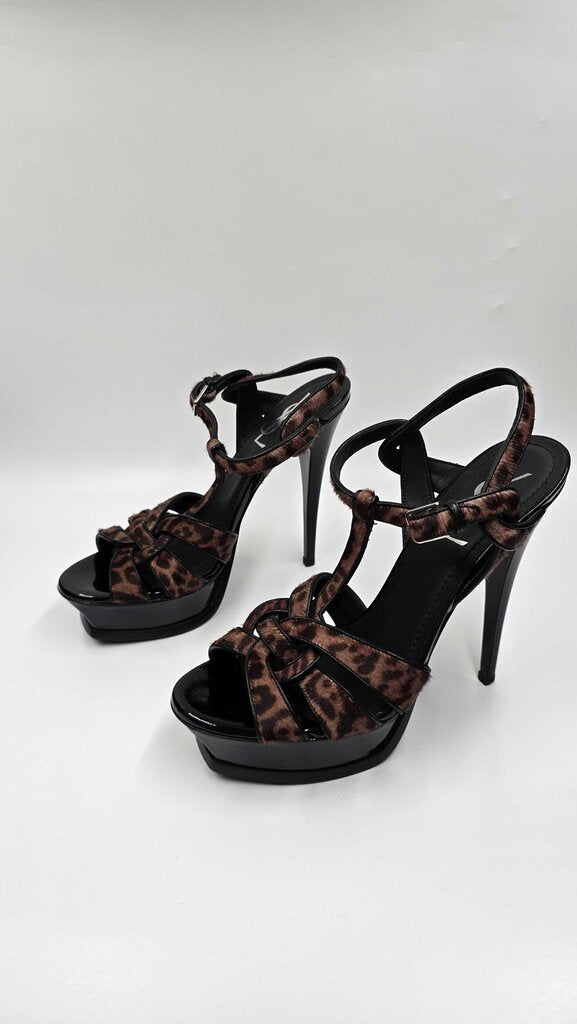 YSL Tribute Pony Hair Platform Sandals