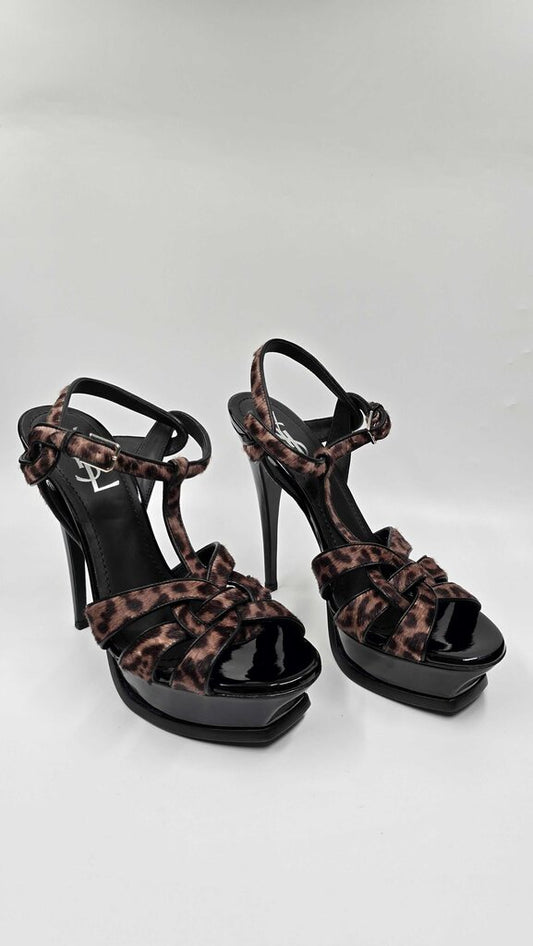 YSL Tribute Pony Hair Platform Sandals