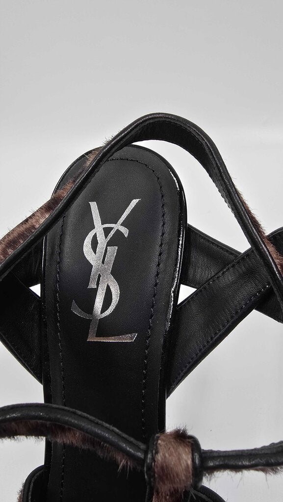 YSL Tribute Pony Hair Platform Sandals