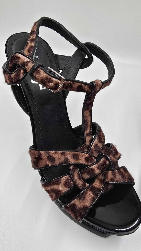 YSL Tribute Pony Hair Platform Sandals