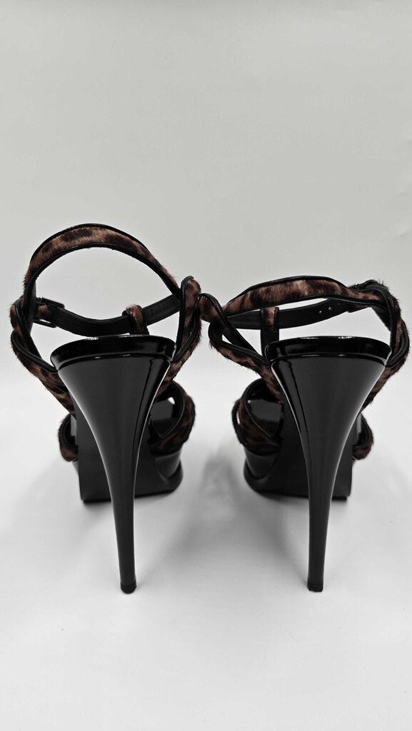 YSL Tribute Pony Hair Platform Sandals