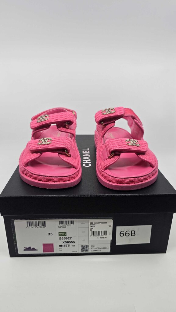 Chanel 22S Knit Fabric Velcro Dad Sandals