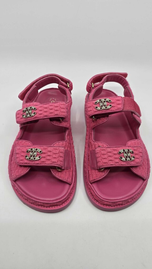 Chanel 22S Knit Fabric Velcro Dad Sandals
