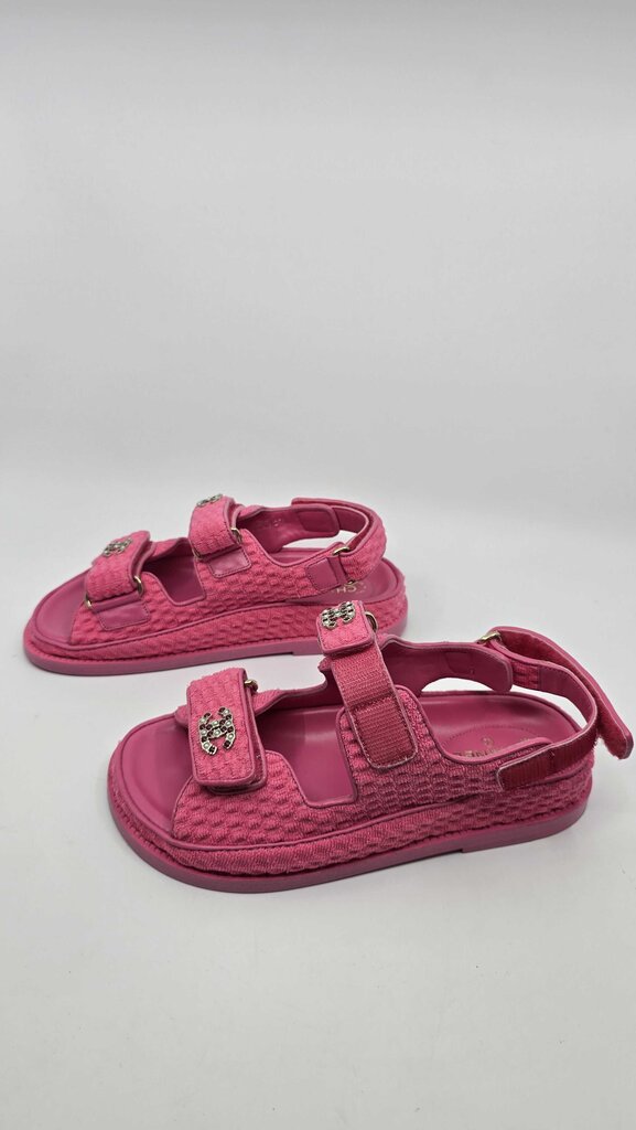 Chanel 22S Knit Fabric Velcro Dad Sandals