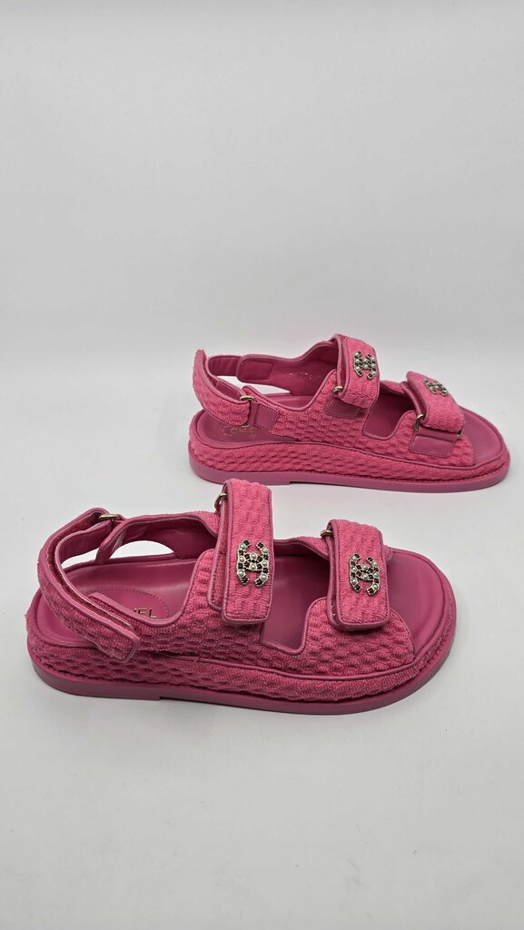 Chanel 22S Knit Fabric Velcro Dad Sandals