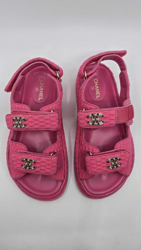 Chanel 22S Knit Fabric Velcro Dad Sandals