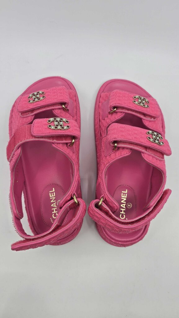Chanel 22S Knit Fabric Velcro Dad Sandals