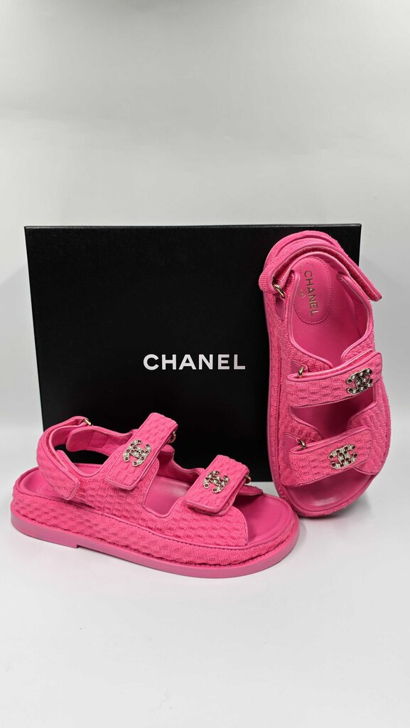 Chanel 22S Knit Fabric Velcro Dad Sandals