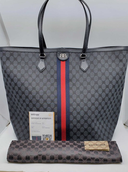 GUCCI X BALENCIAGA THE HACKER PROJECT LARGE BB CANVAS OPHIDIA TOTE