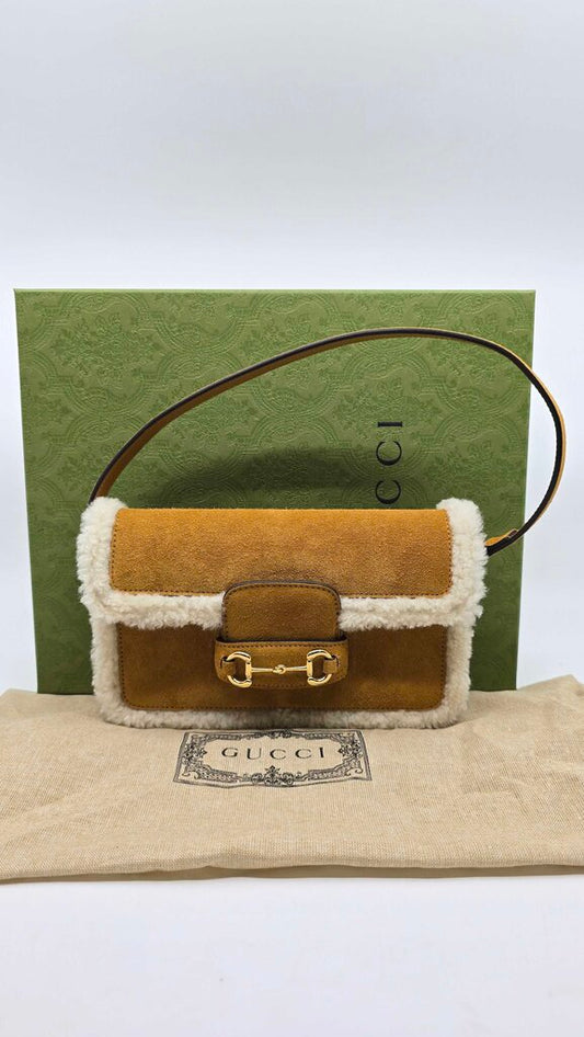 Gucci Suede Shearling Horsebit Mini 1955 Shoulder Bag
