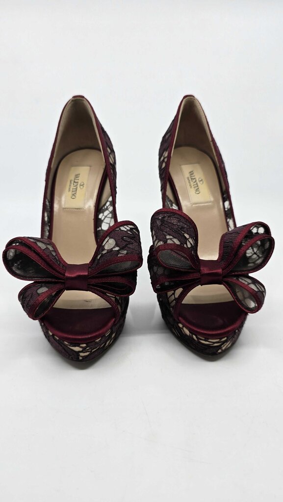 Valentino Lace Bow Peep Toe Platform