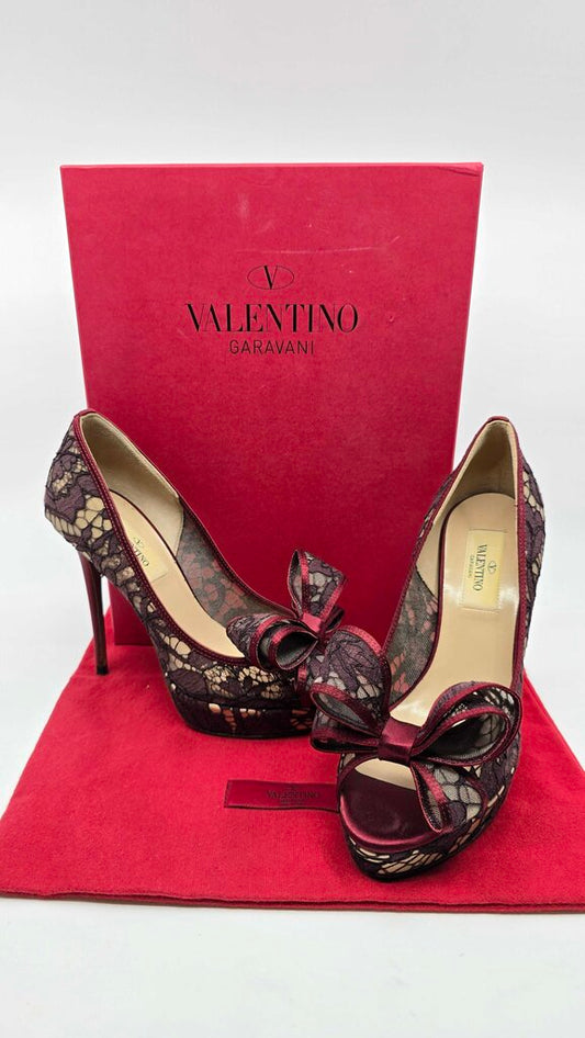 Valentino Lace Bow Peep Toe Platform