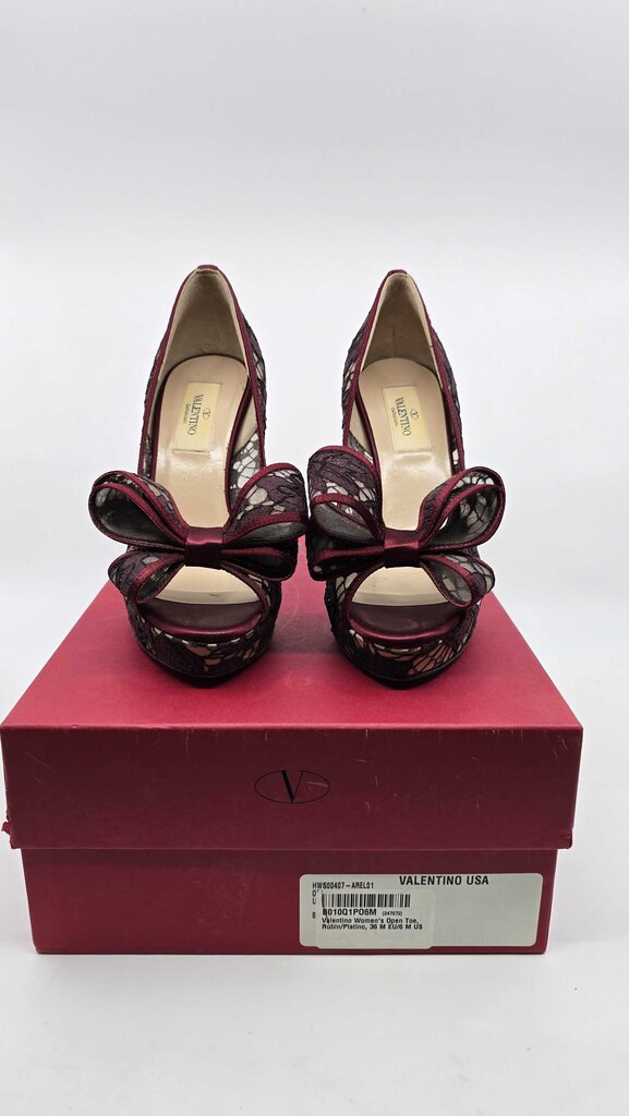Valentino Lace Bow Peep Toe Platform