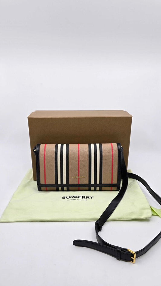Burberry Icon Stripe E-Canvass Wallet w/ Detachable Strap