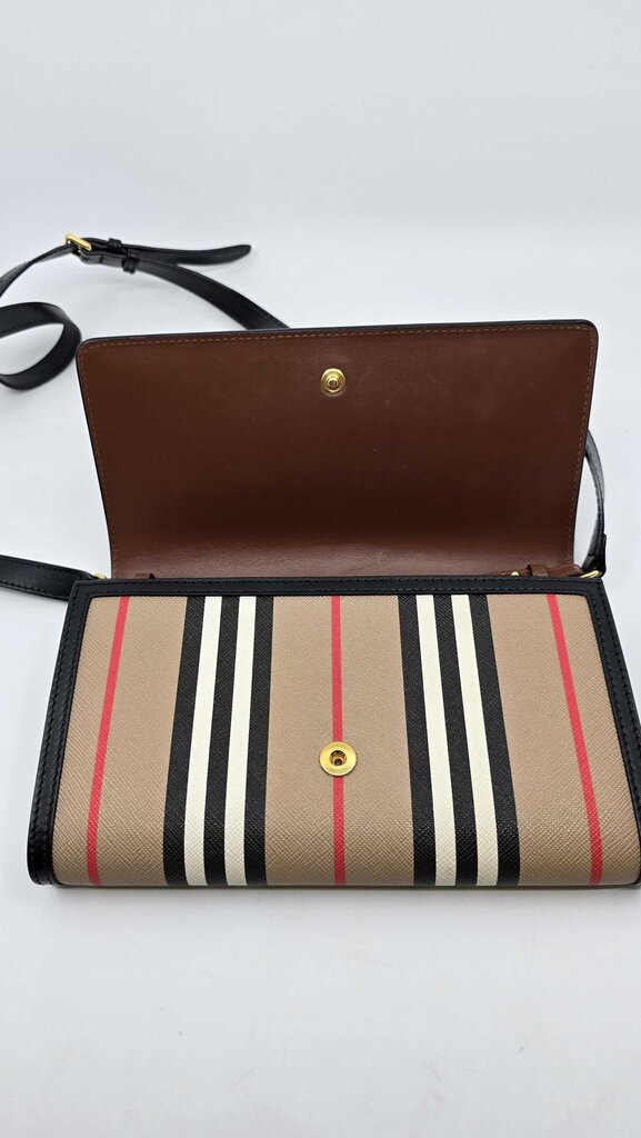 Burberry Icon Stripe E-Canvass Wallet w/ Detachable Strap