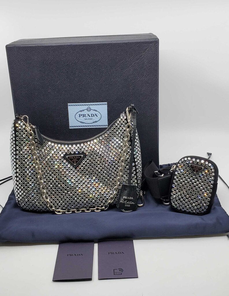 Prada Re-Edition 2005 Shoulder Bag Satin Crystal Embellished