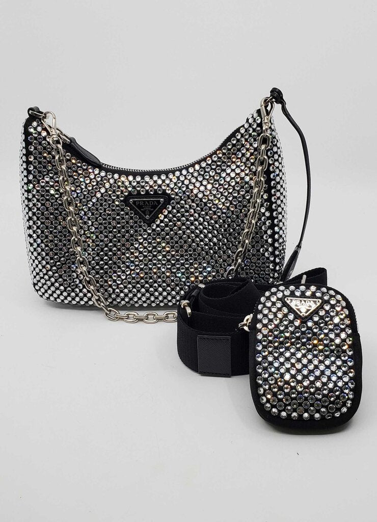 Prada Re-Edition 2005 Shoulder Bag Satin Crystal Embellished