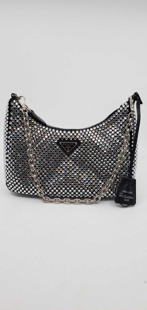 Prada Re-Edition 2005 Shoulder Bag Satin Crystal Embellished