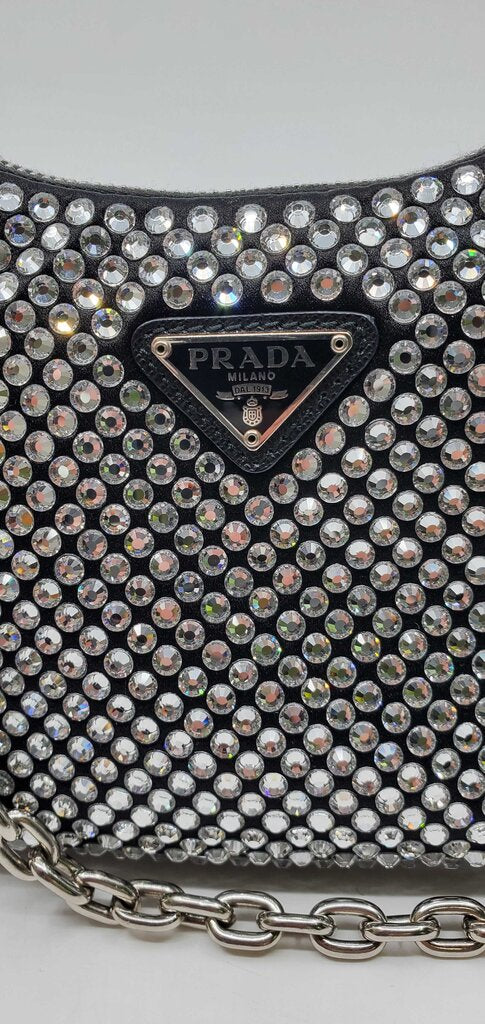 Prada Re-Edition 2005 Shoulder Bag Satin Crystal Embellished