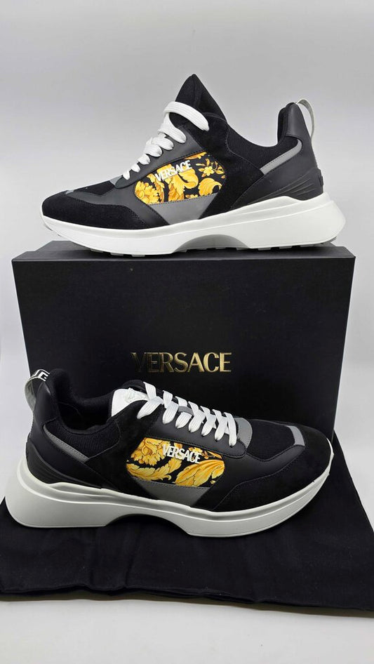 Versace Barocco Logo Print Suede Sneakers