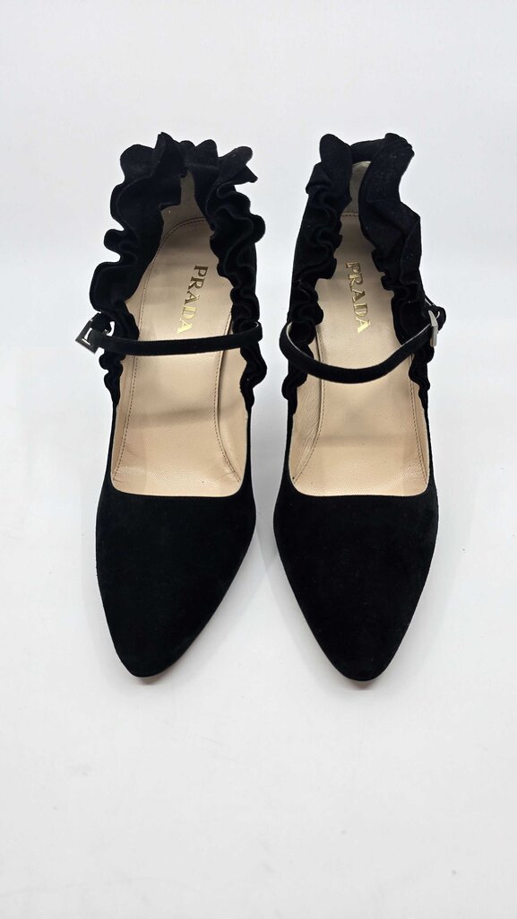 Prada Suede Ruffle Pumps