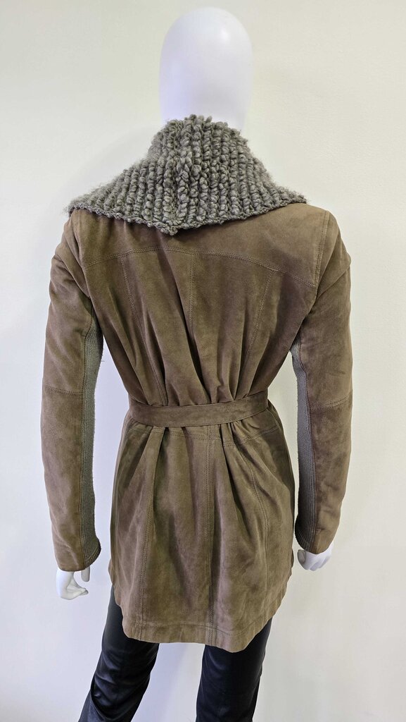 Gimo's Suede & Wool Shearling Belted Cardigan