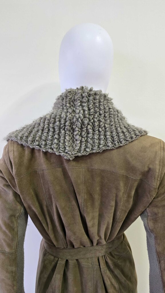 Gimo's Suede & Wool Shearling Belted Cardigan