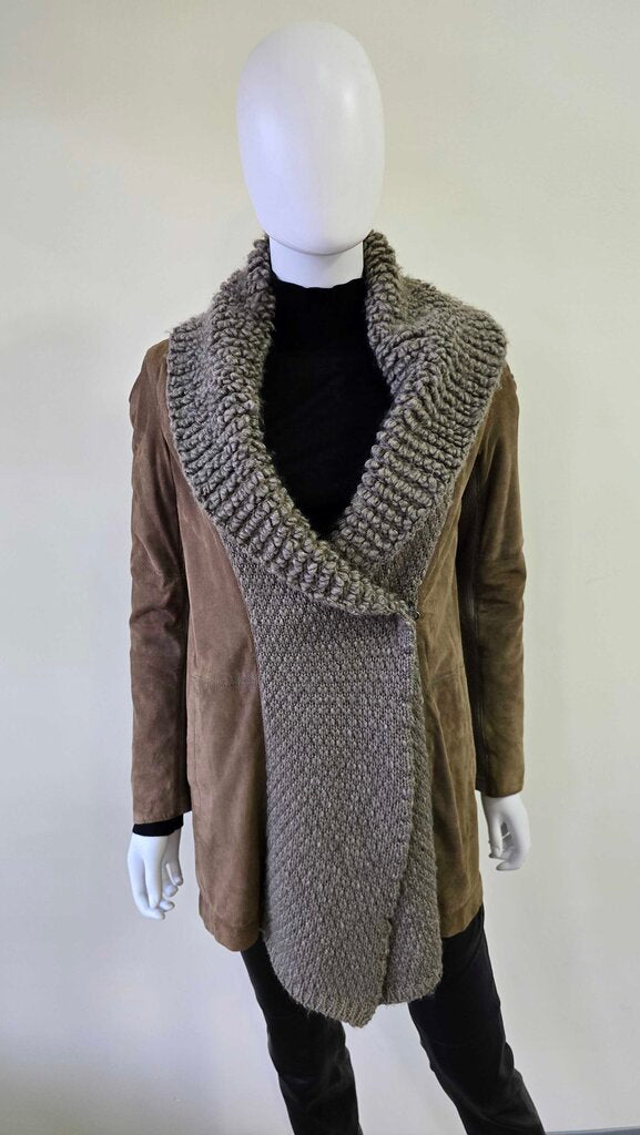 Gimo's Suede & Wool Shearling Belted Cardigan