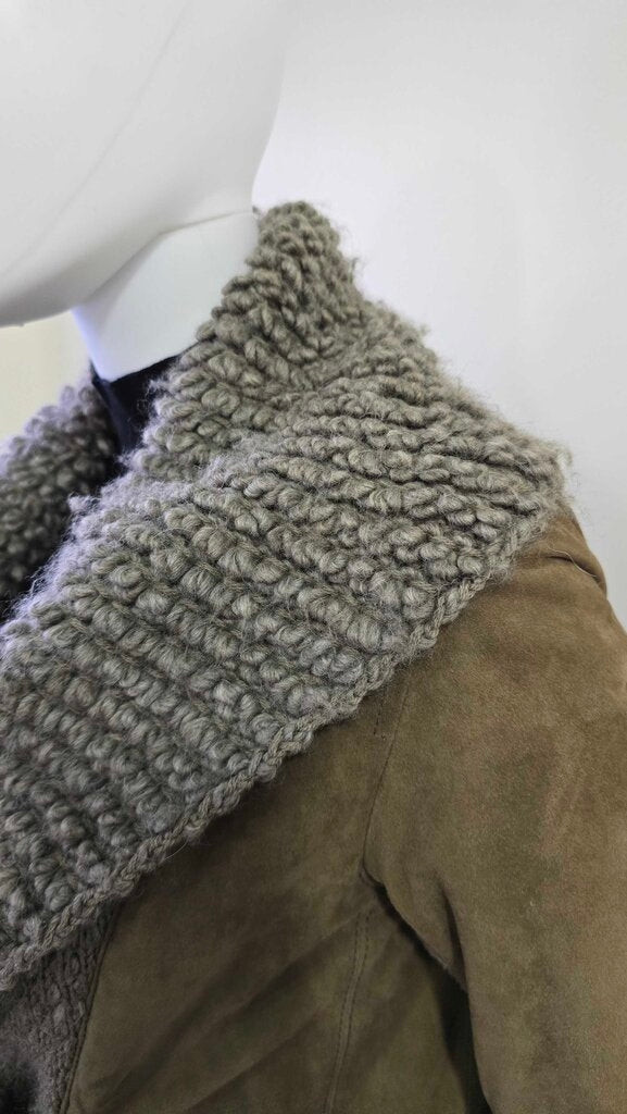 Gimo's Suede & Wool Shearling Belted Cardigan