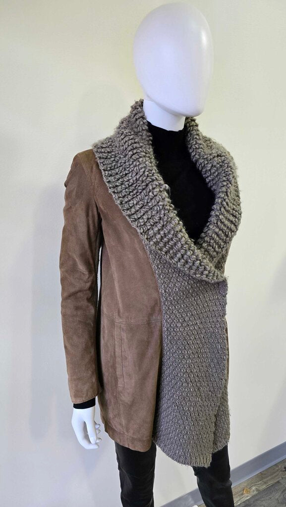 Gimo's Suede & Wool Shearling Belted Cardigan