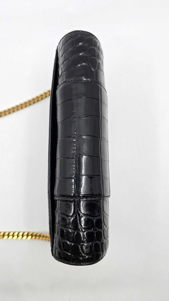 Balenciaga Hourglass Croc Embossed Leather Wallet on Chain