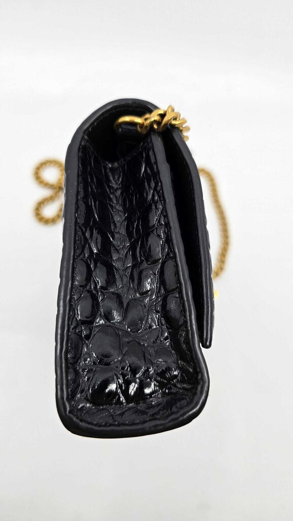 Balenciaga Hourglass Croc Embossed Leather Wallet on Chain