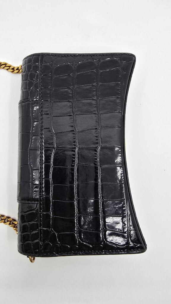 Balenciaga Hourglass Croc Embossed Leather Wallet on Chain