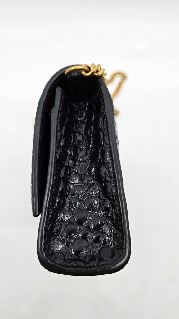 Balenciaga Hourglass Croc Embossed Leather Wallet on Chain